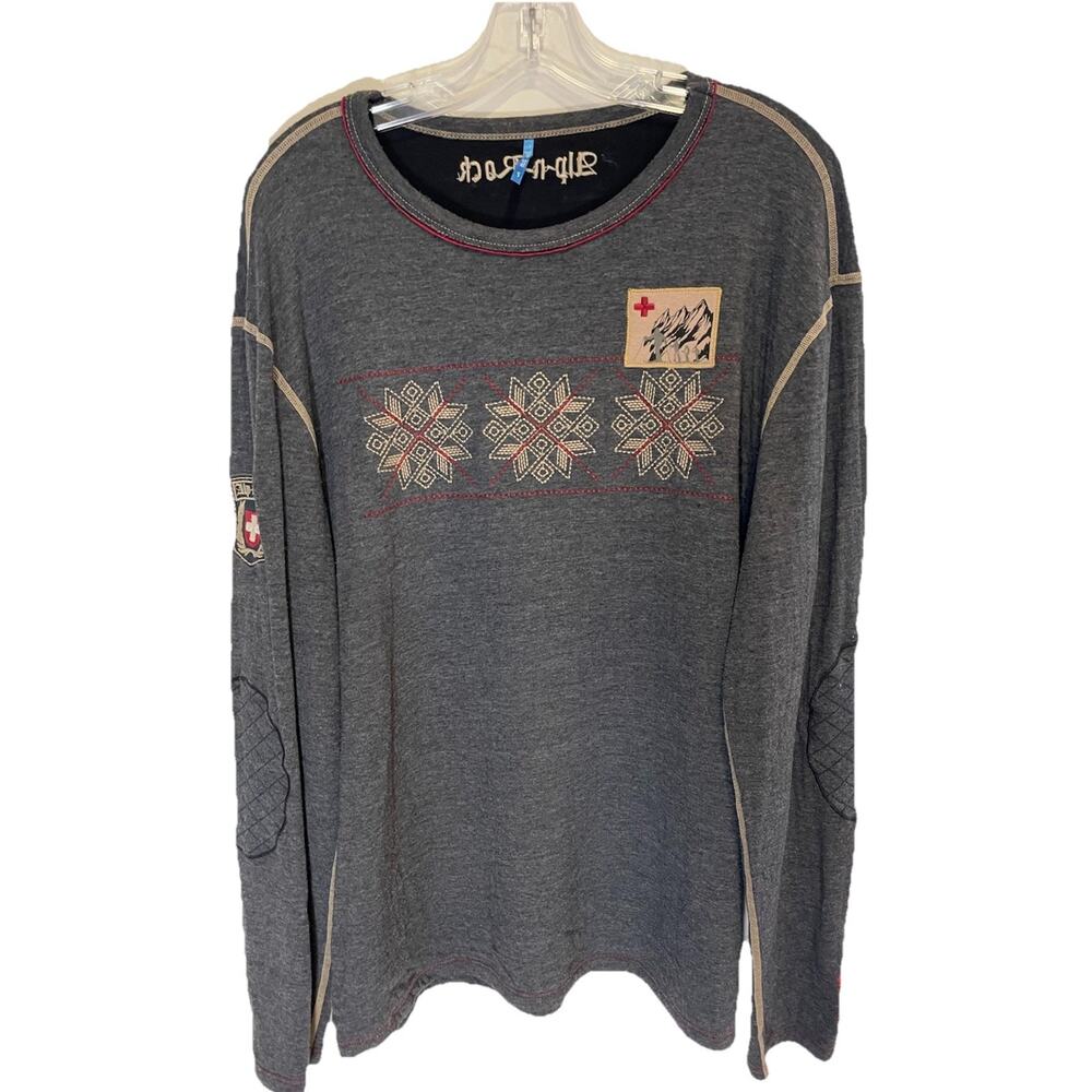 ALP n ROCK Gray Crew Shirt Top Snowflakes, Patches, Gray, Women 5 / XL, Y2K